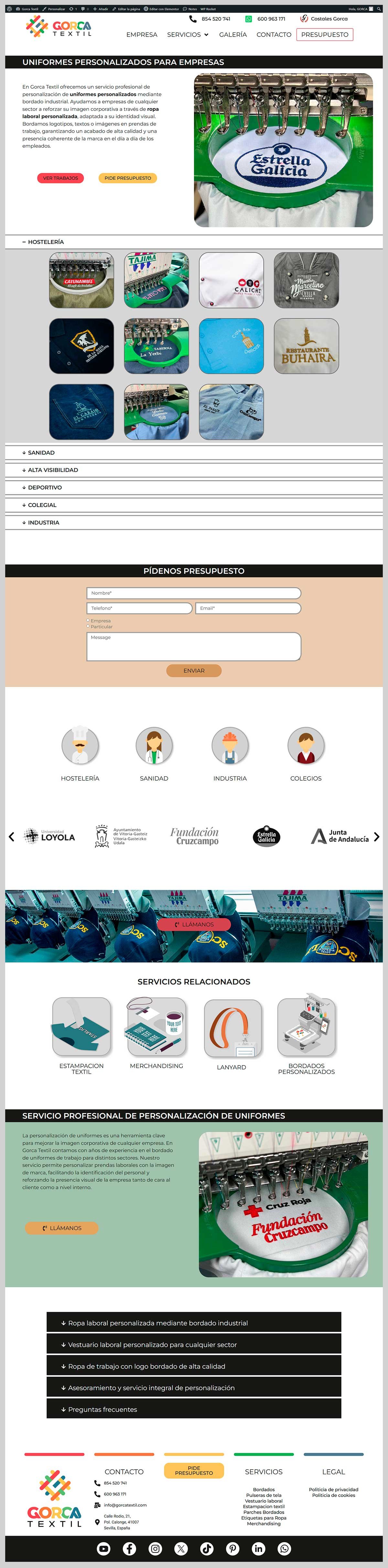 Interfaz móvil del sitio web